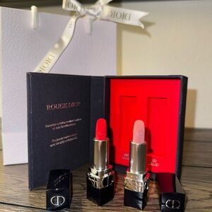 Dior Rouge Lipstick Duo - Bold Red and Soft Pink